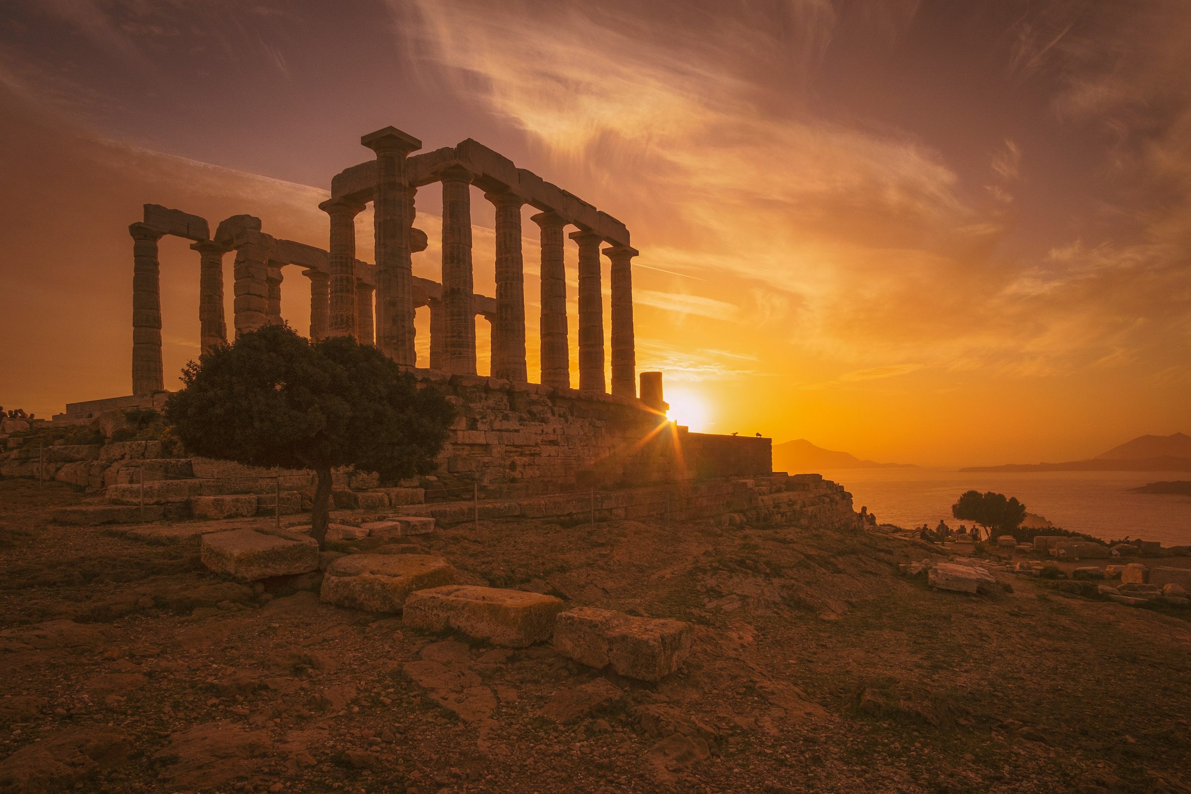 Temple of Poseidon at Cape Sounion, overlooking the Aegean Sea